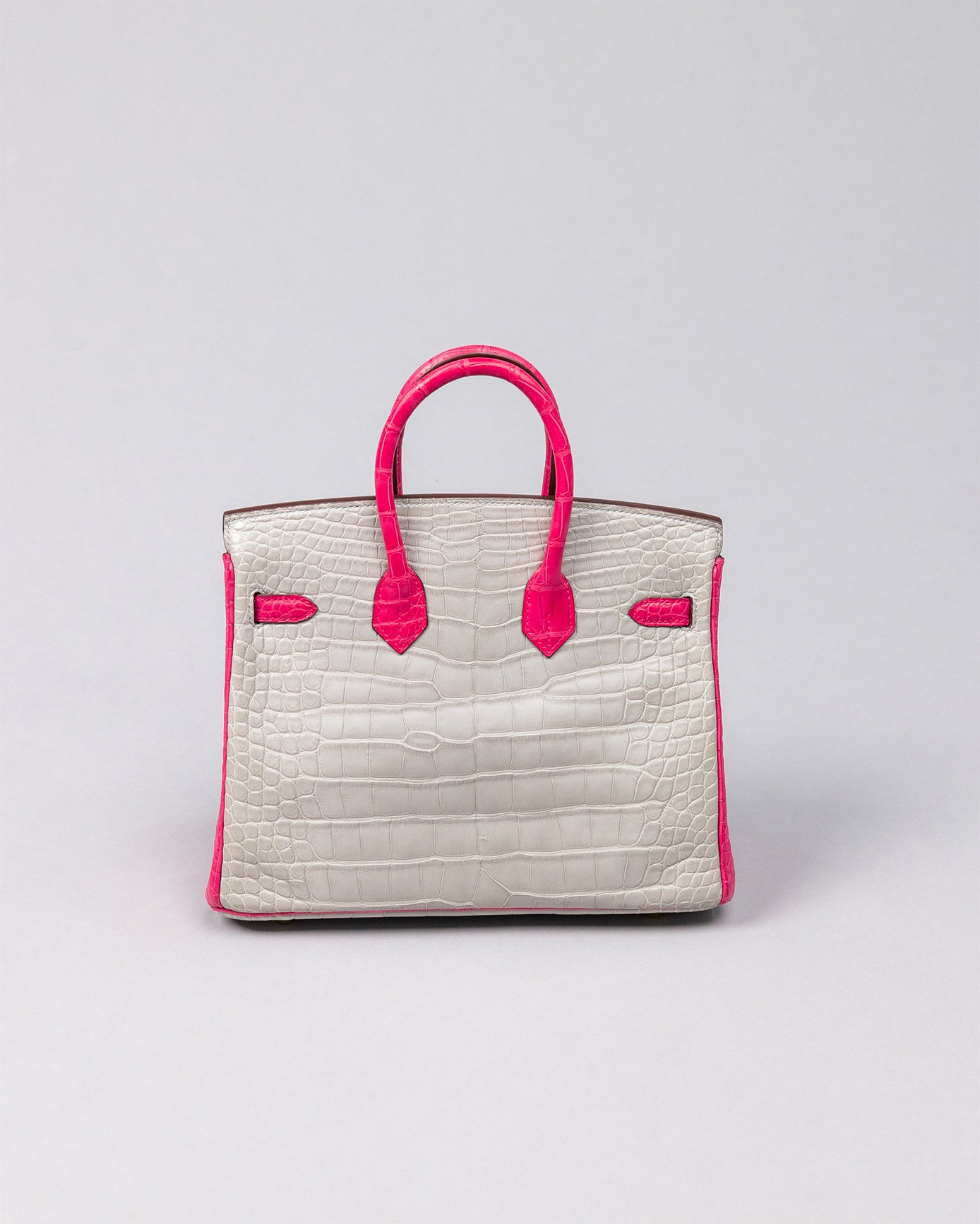 Birkin 25 Alligator Gris perle/rose shocking