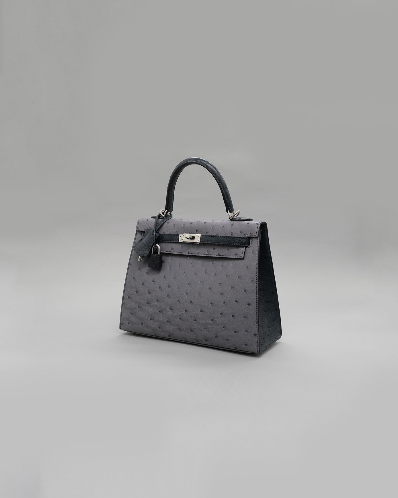 Kelly 25 Gris agate / Blue Indigo Ostrich