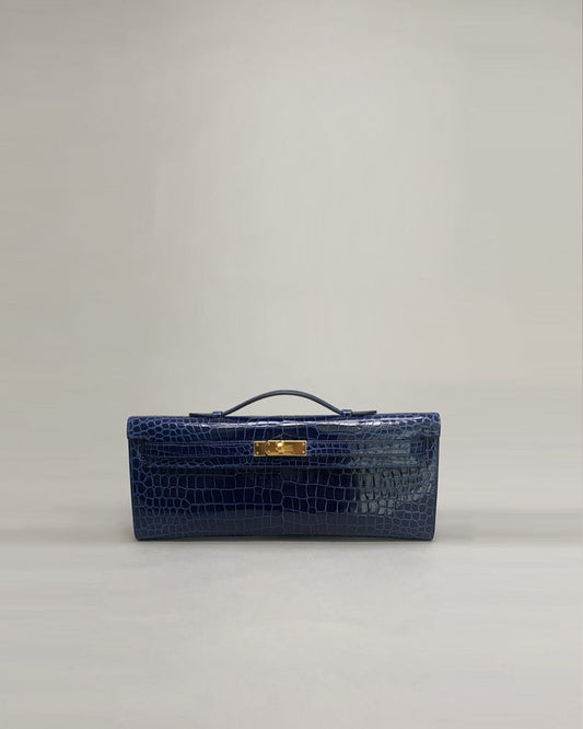 Hermes Blue Electric Kelly Cut Crocodile PHW