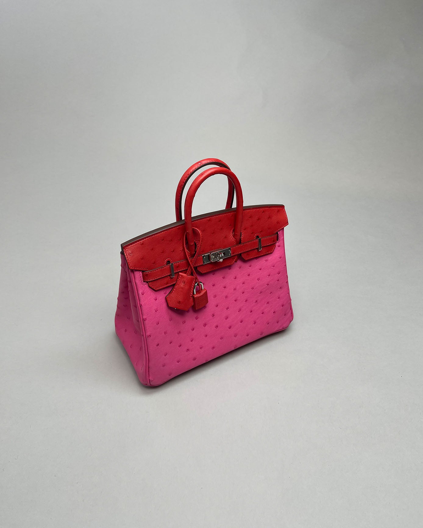 HERMES Birkin 25CM Fuchsia Pink Ostrich Leather Silver Hardware